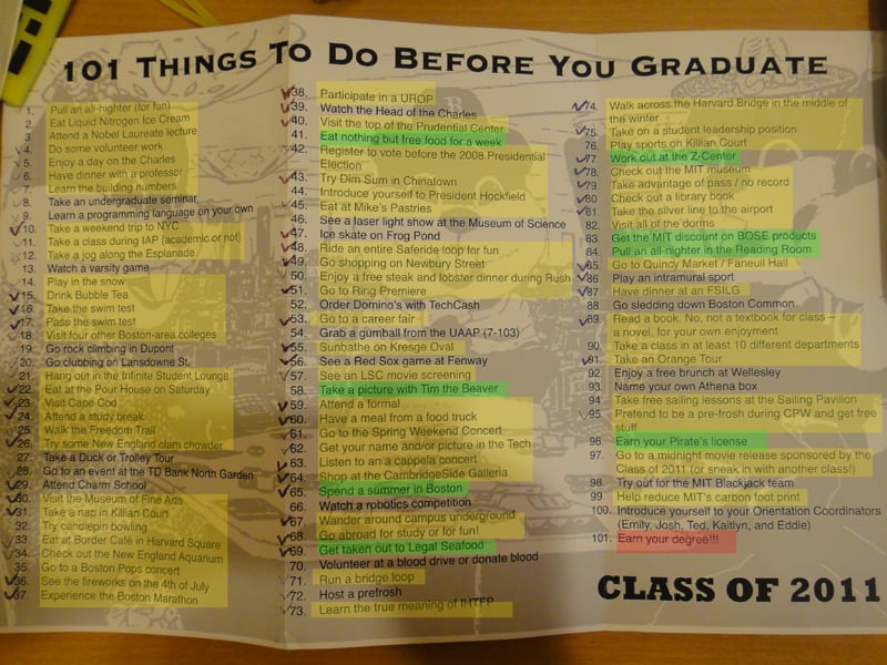 101 things to do before you graduate:: University Of Rochester