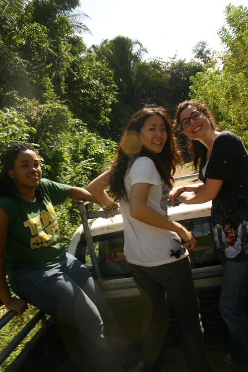 In the back of the pickup truck. Left to right: Chelsie Librun, Miho Kitagawa, Nina Jreige Photo by Benjamin Moncivaiz