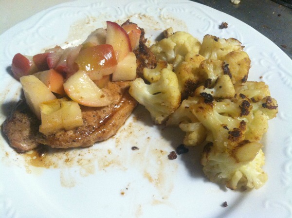 Spicy Pork Chops with Apple Chutney and Cauliflour