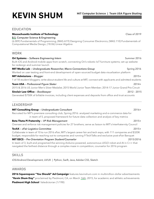 sample resumes mit