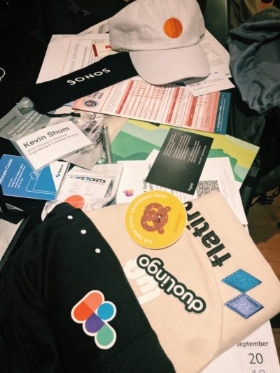 A collection of career fair swag.