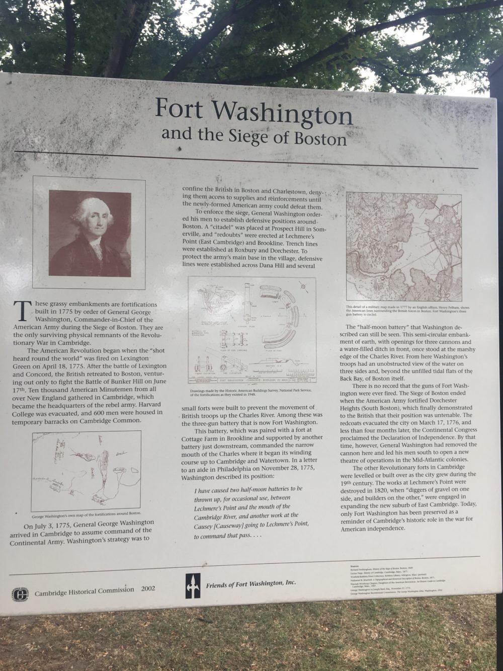 A sign with a portrait of George Washington. The title is "Fort Washington and the Siege of Boston". 