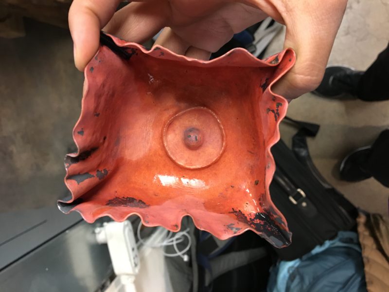 My cup with chase and repousse done: there's a circle and a dot sticking up in the middle of the base.