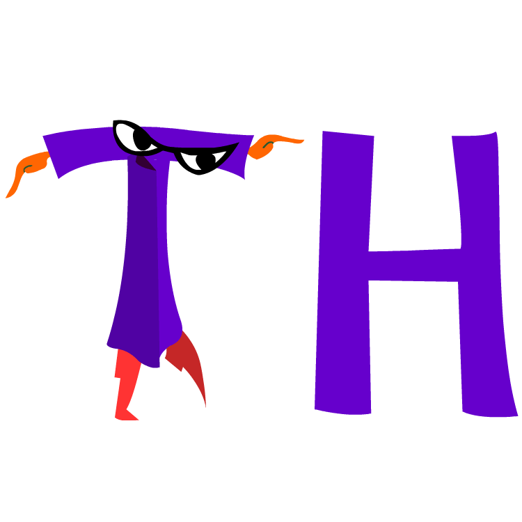 TH animation where the T is tip toeing past the H