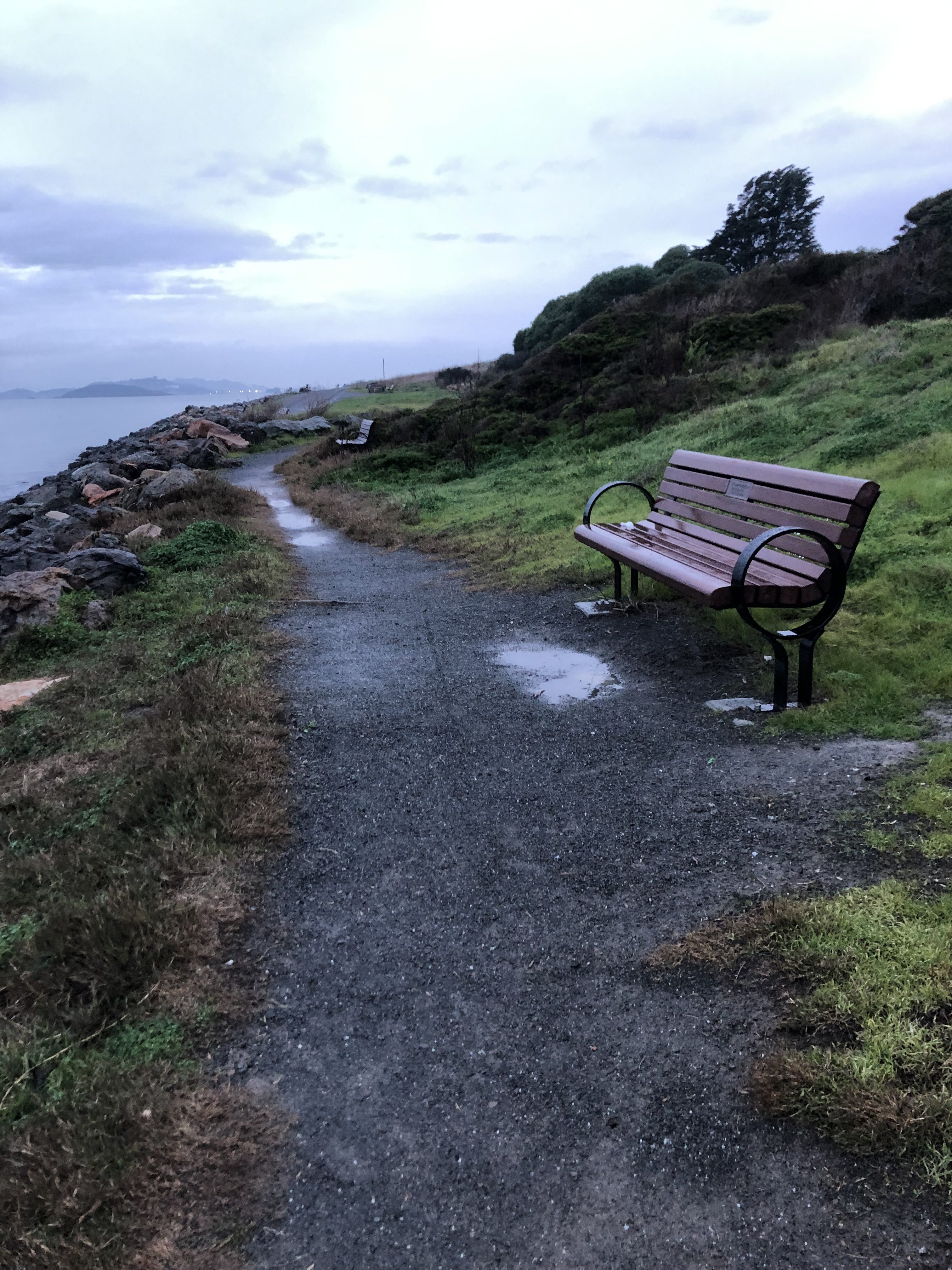 park 1 (gravel path, with bench and grass on one side, and the sea on the other) 