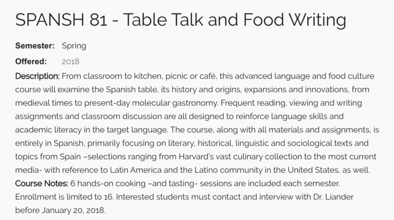 Harvard Spanish 81 - Table Talk and Food Writing