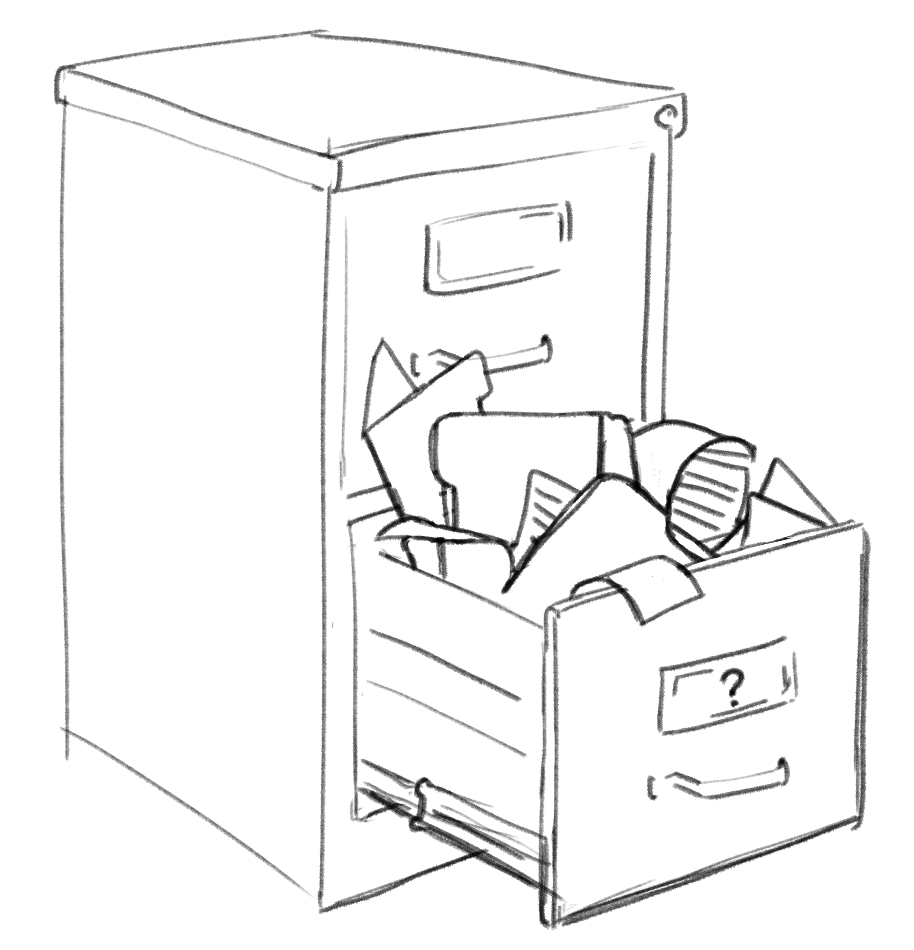 a drawing of a file cabinet exploded open