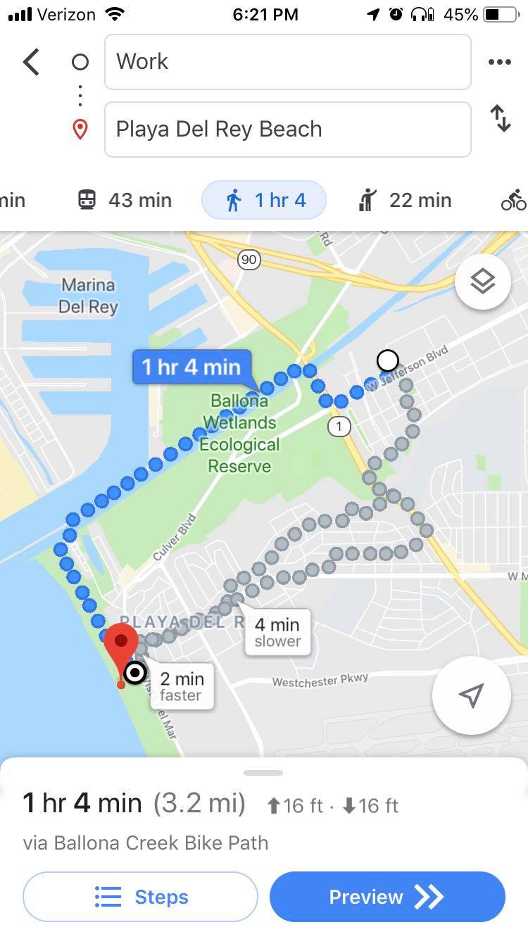 walking to the beach from work is a bit far according to google maps