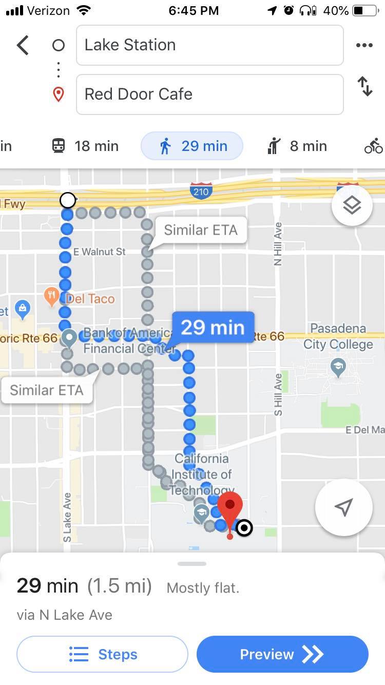 map of the walk from lake station to caltech