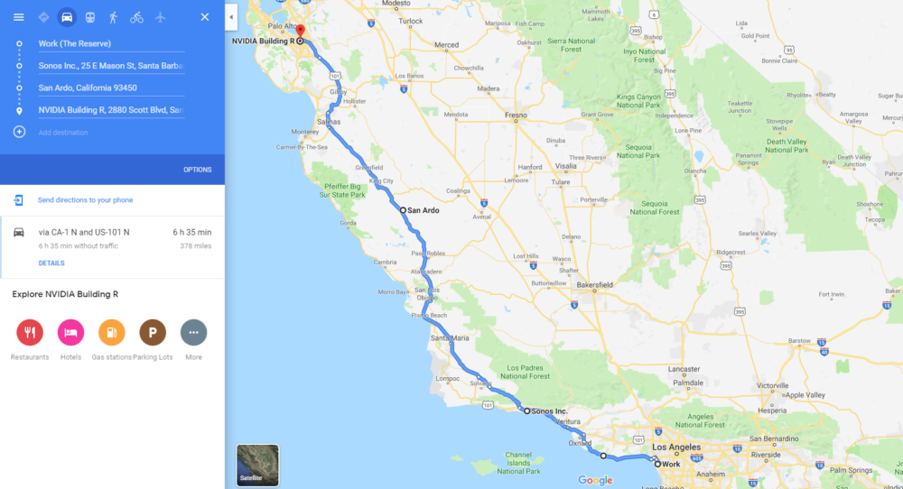 map of road trip to the bay area