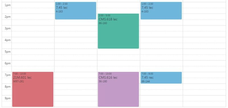my originally planned class schedule showing four classes