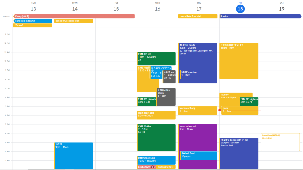 google calendar for this week