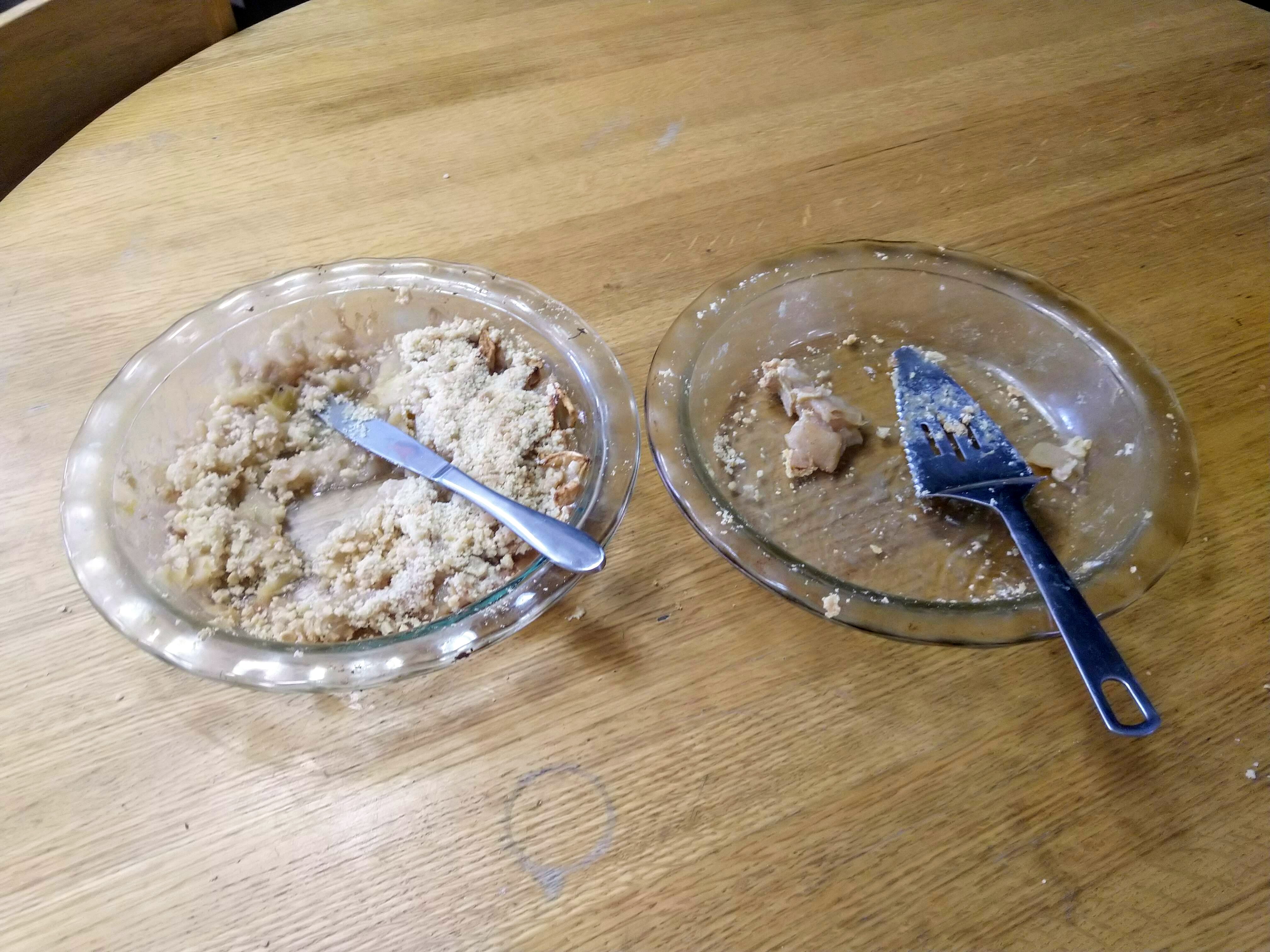 some half-finished plates of apple desserts