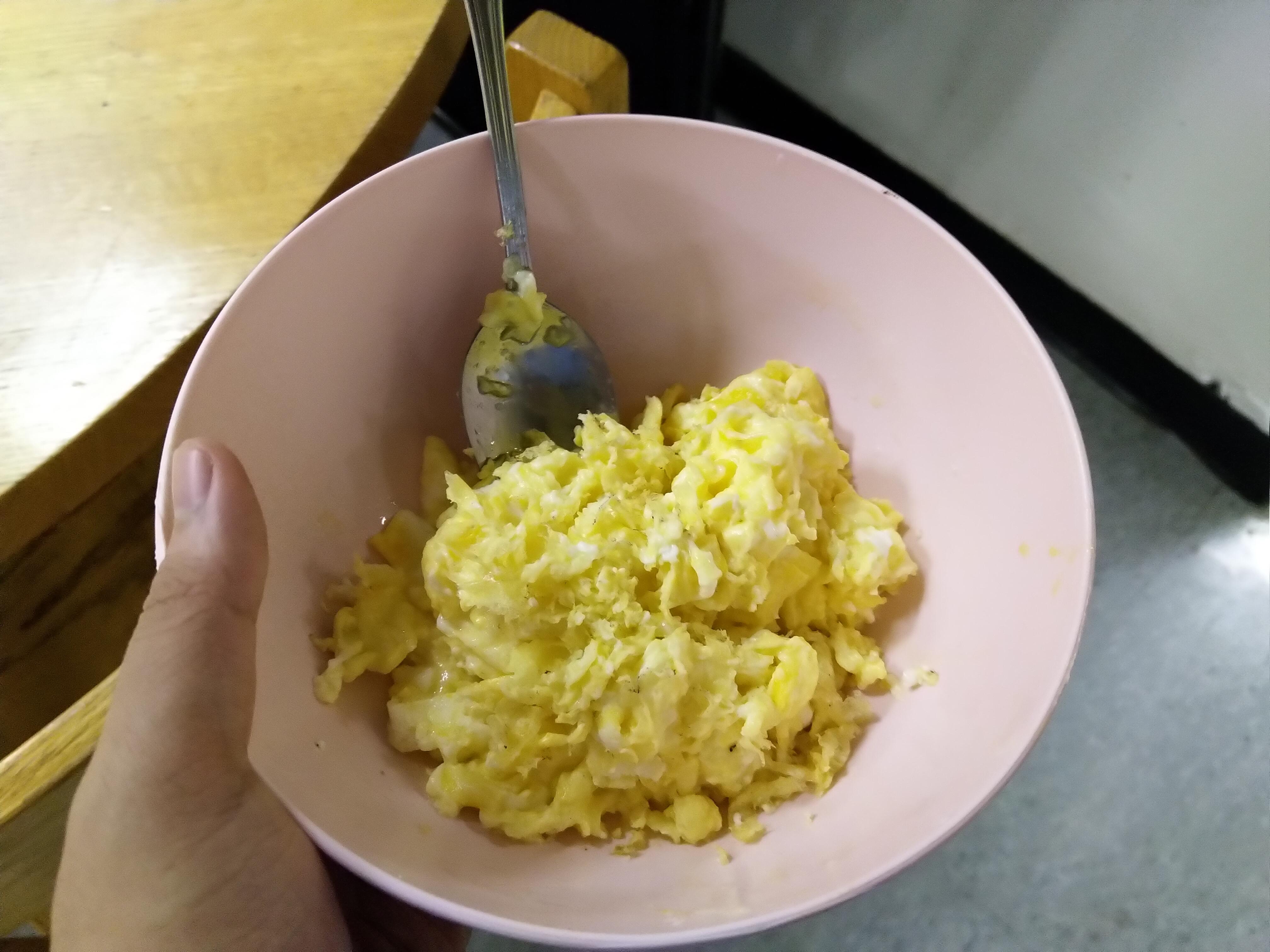 a bowl of scrambled eggs