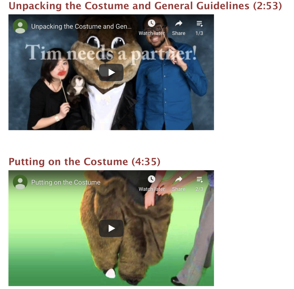 Screenshots of Tim the Beaver training videos