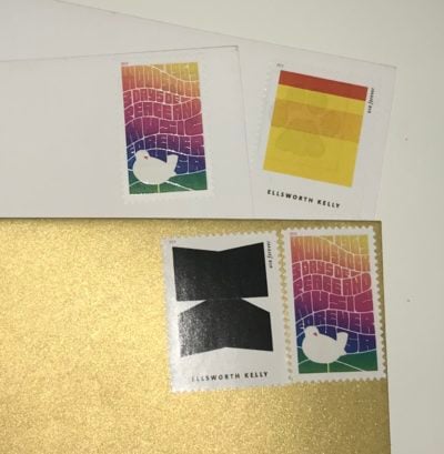 the woodstock stamp and a couple of ellsworth kelly stamps