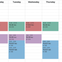 screenshot of class schedule (no class on fridays or before 11 am)
