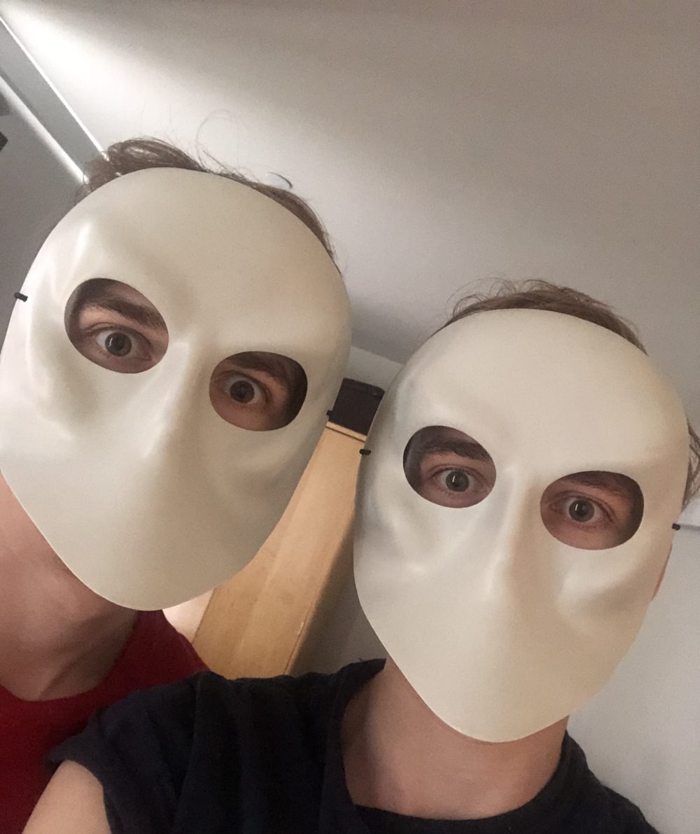 creepy picture of us wearing the Sleep No More masks