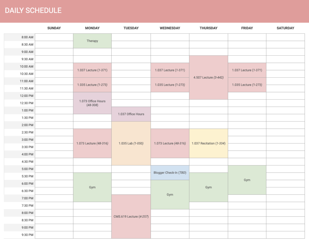 a screenshot of my class calendar