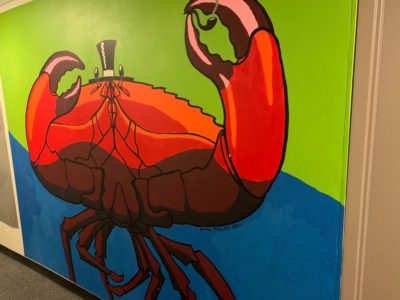 crab with top hat mural