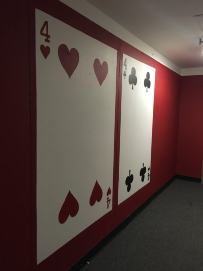 poker-themed hallway