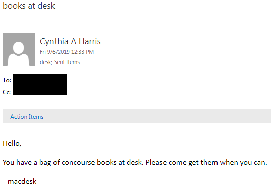 the email I sent to the recipient of the books