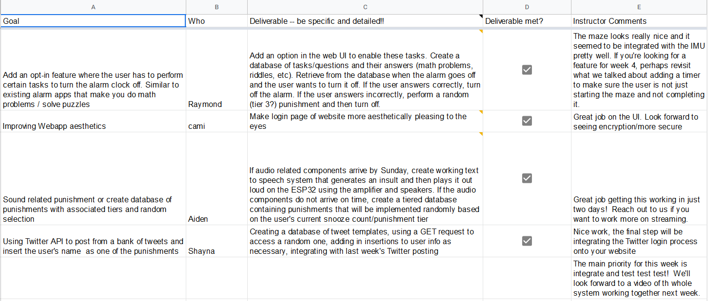 week 3 goals and deliverables