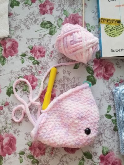 knitted dino in progress
