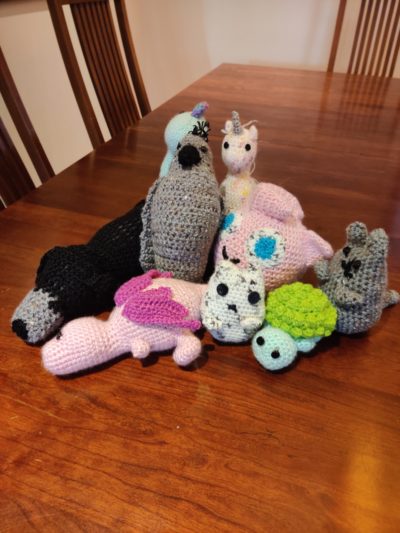 group of knitted animals