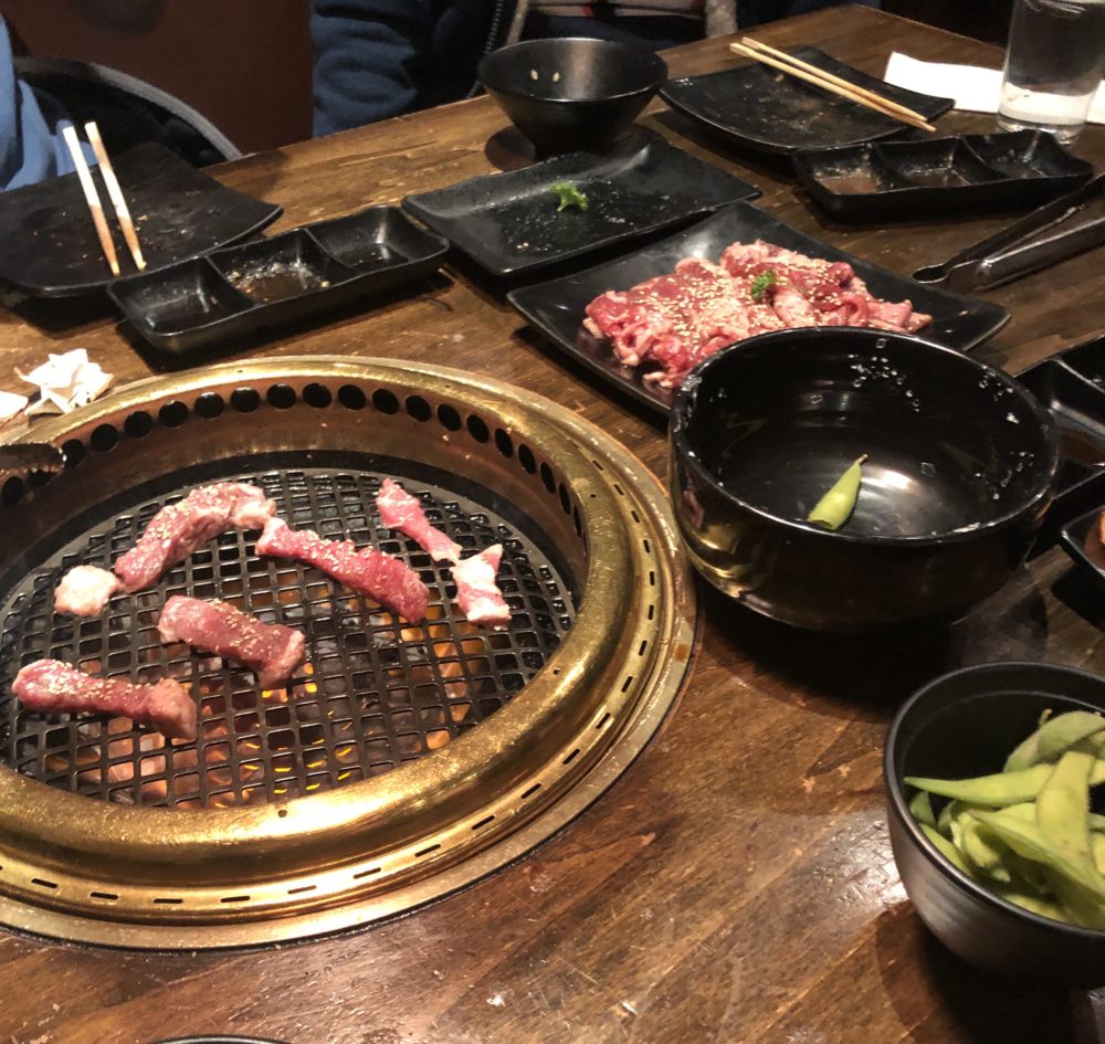 raw meat on a japanese grill