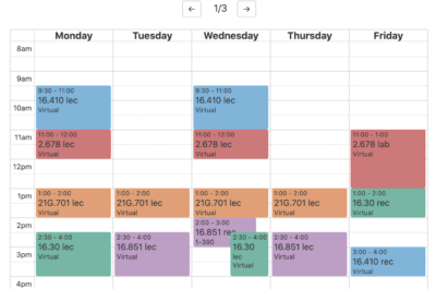 firehose screenshot of class schedule