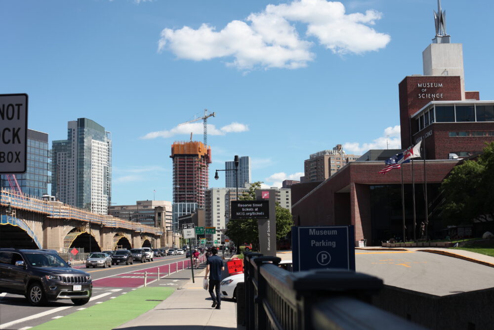 a photo of the Charles River Dam Bridge and the Museum of Science