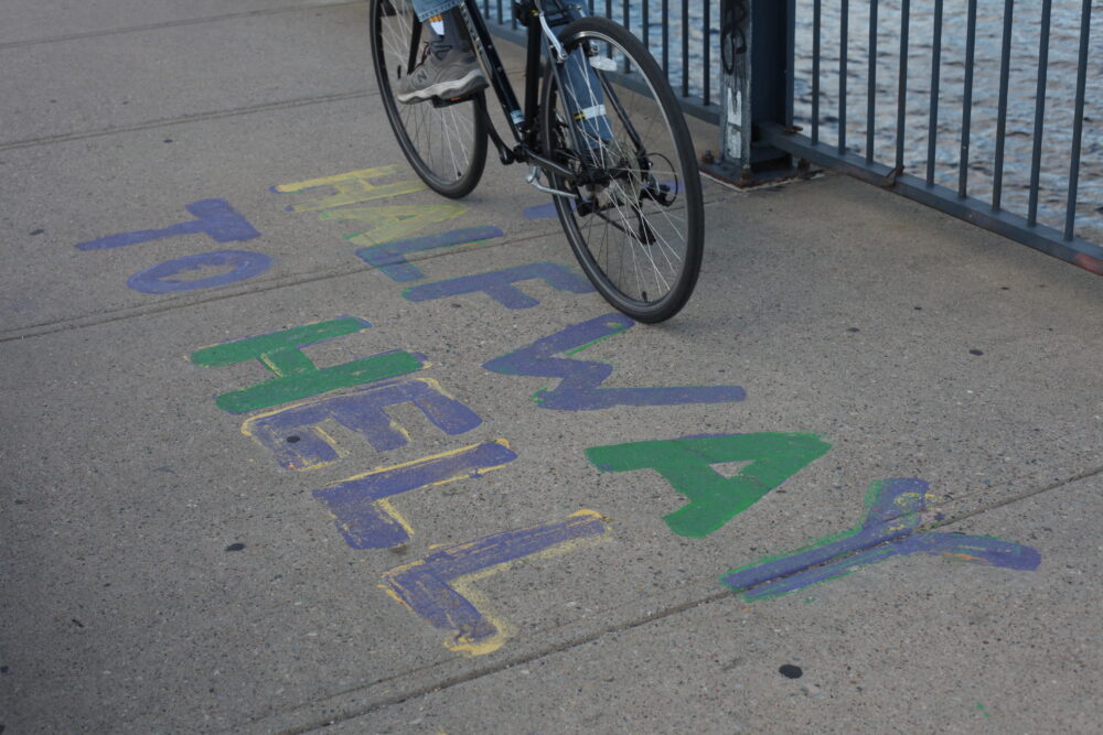 "Halfway to Hell" painted on the Harvard Bridge