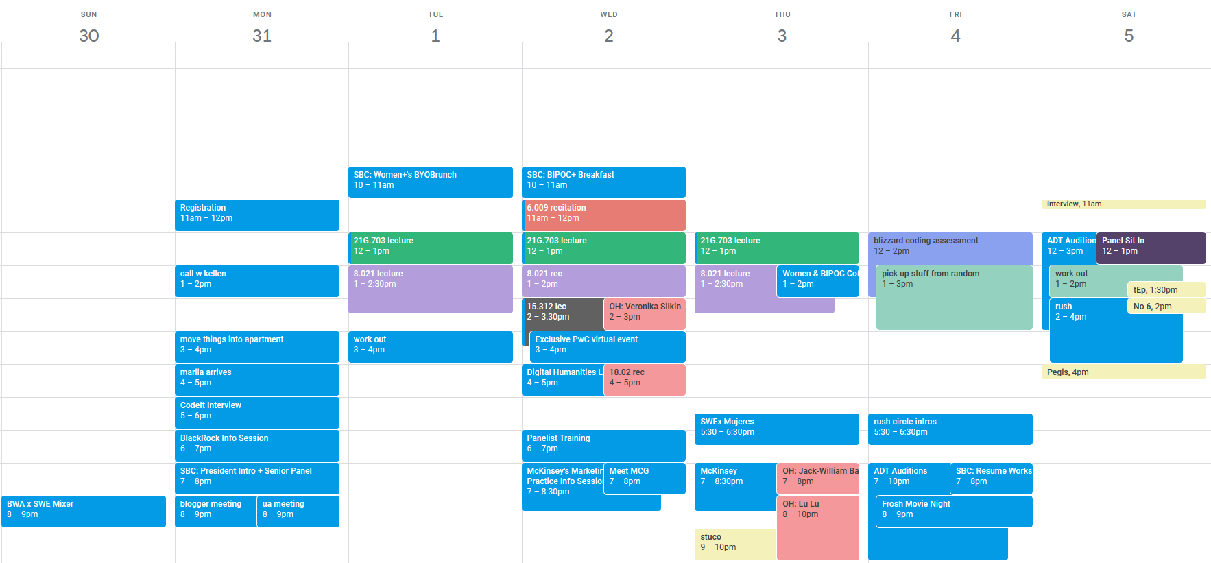 image of my google calendar