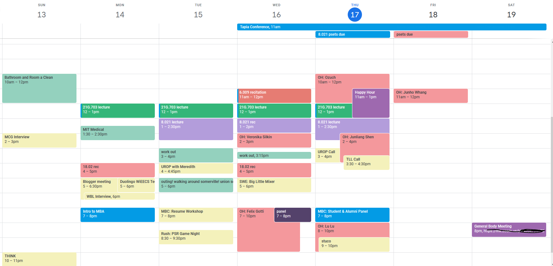 image of my google calendar