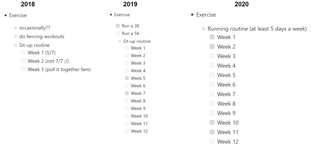 nisha's exercise goals 2018-2020