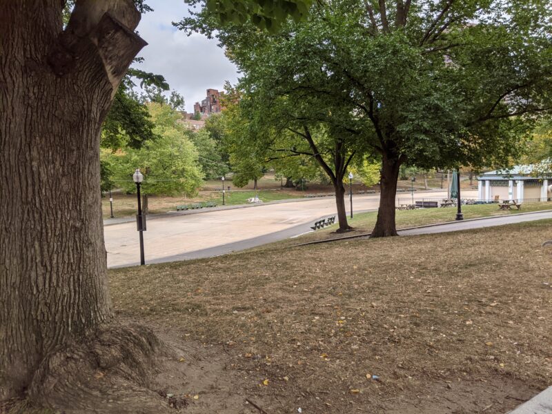 dried out frog pond in the Boston Common