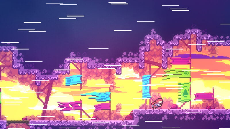 screenshot of celeste. madeline is running right against the wind.