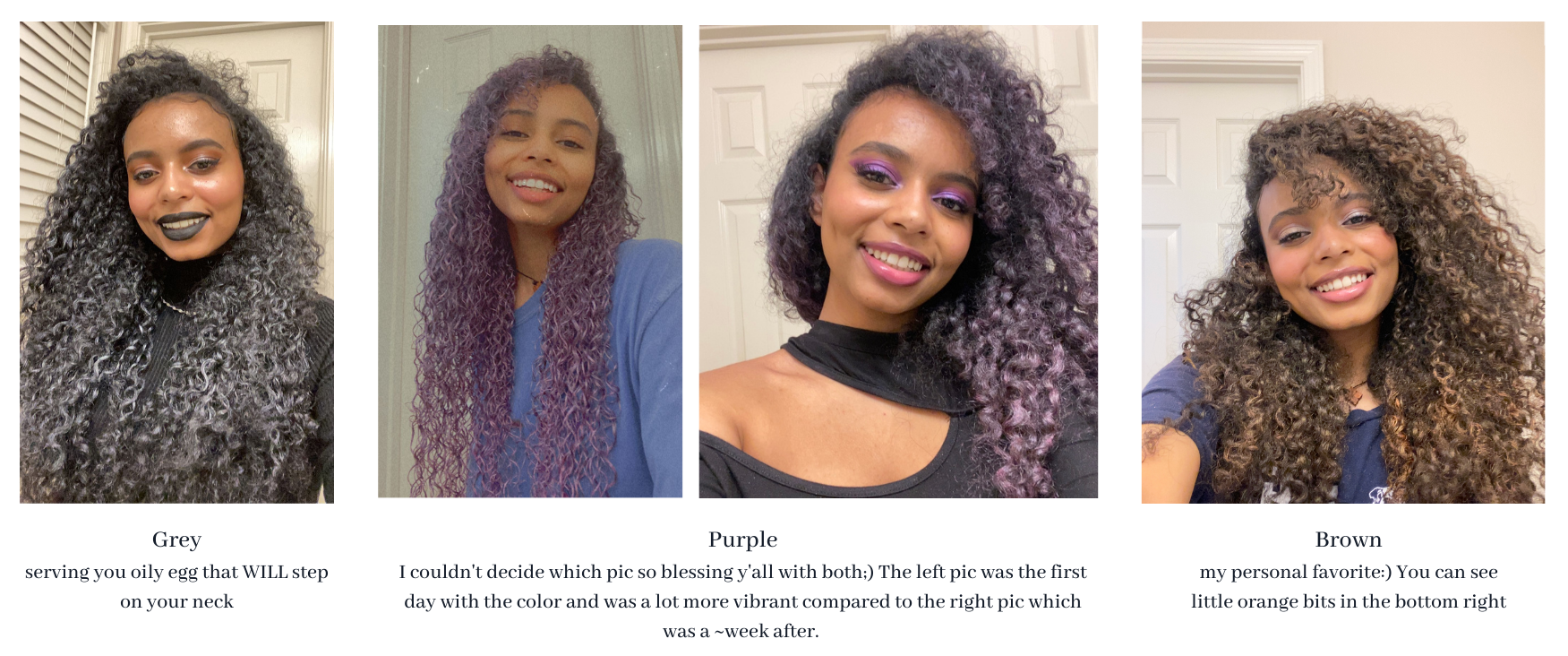 4 pictures of me with different colored hair wax