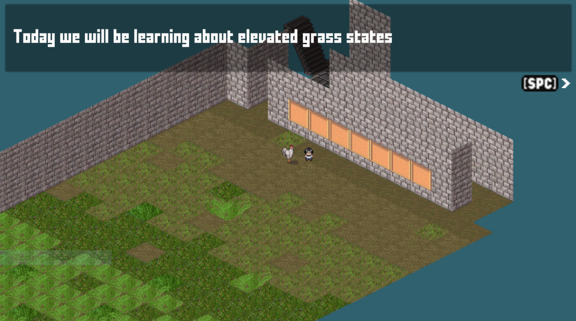 classroom, dialogue box "today we are learning about elevated grass states"