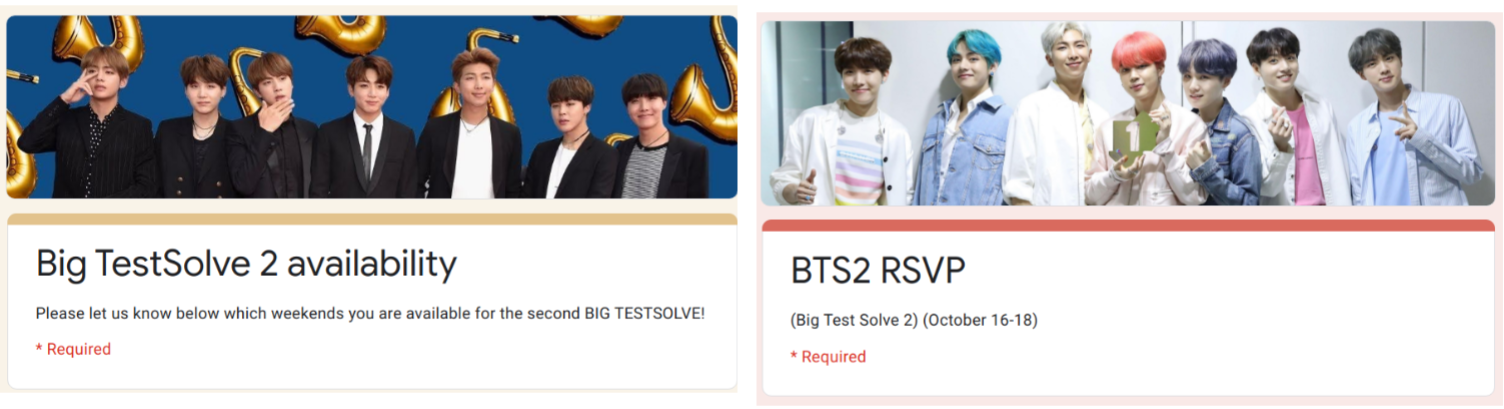 screenshot of two google forms with bts pictures