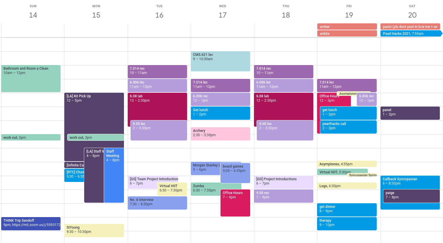 my google calendar from feb14-feb20