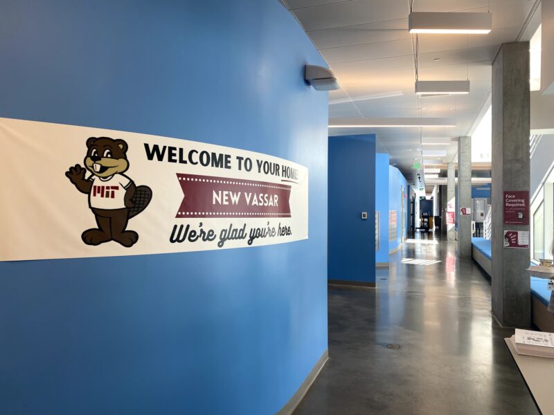 hallway with welcome banner