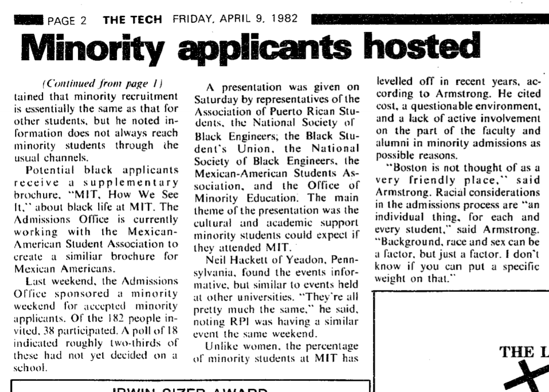 text, newspaper article, "minority applicants hosted"