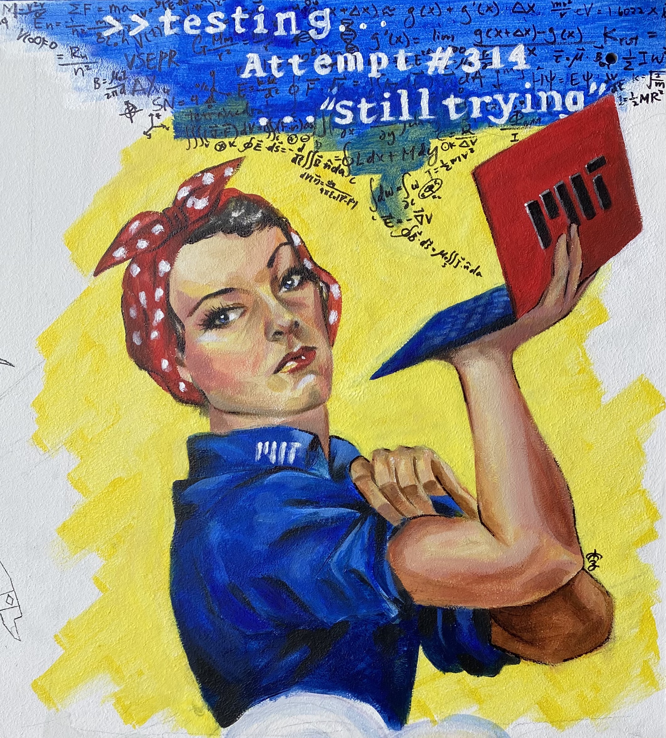 painting of a parody of rosie the riveter