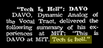 a paragraph from the tech, quoting an alumni saying "tech is hell", highlighted in yellow