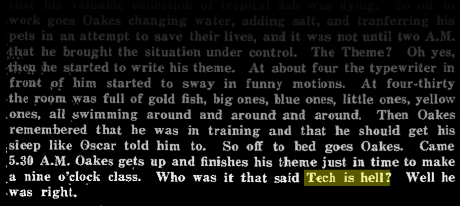 newspaper clipping fading in from top. "Who was it that said Tech is hell? Well he was right." the phrase "Tech is hell" is highlighted with a yellow box.