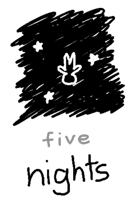 a person floating against space. beneath, the text "five: nights"