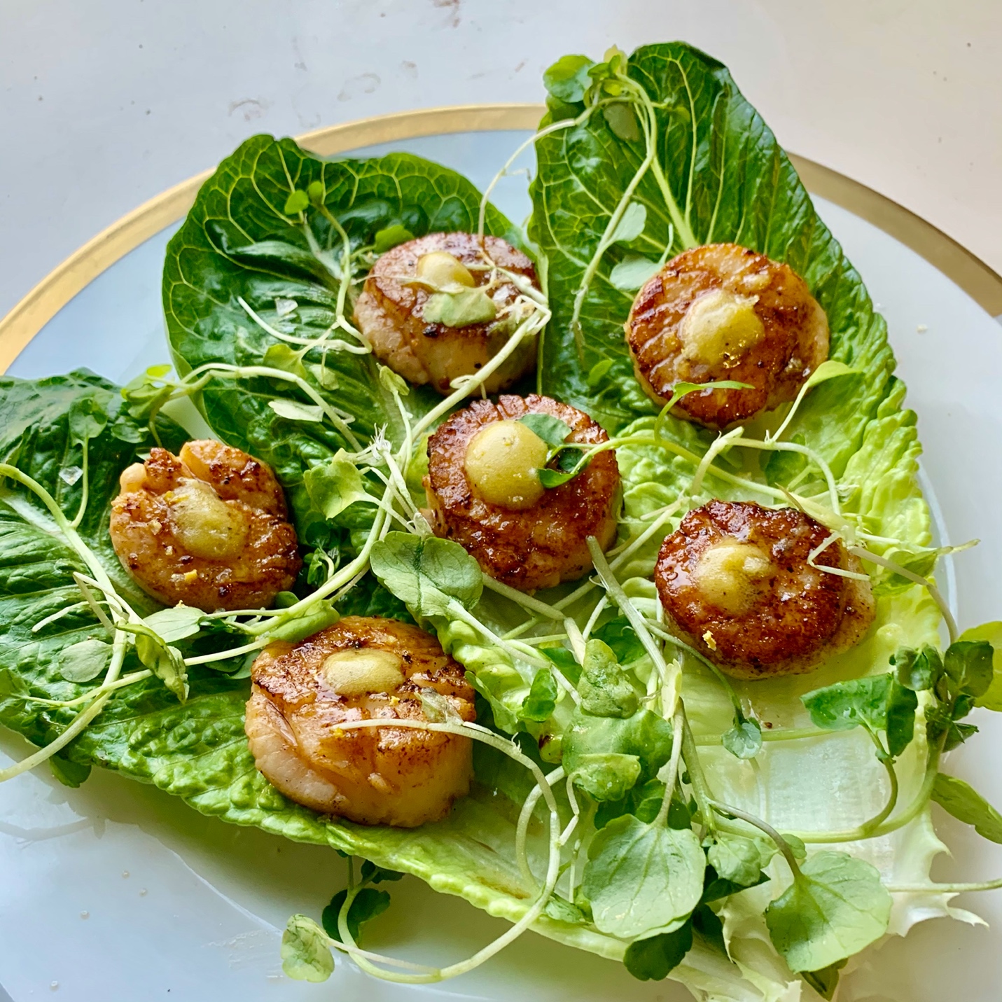 seared scallops and watercress