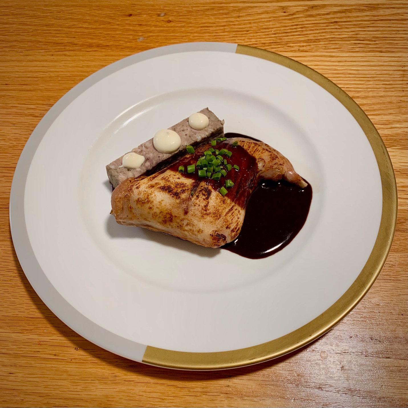 rabbit leg and chocolate sauce